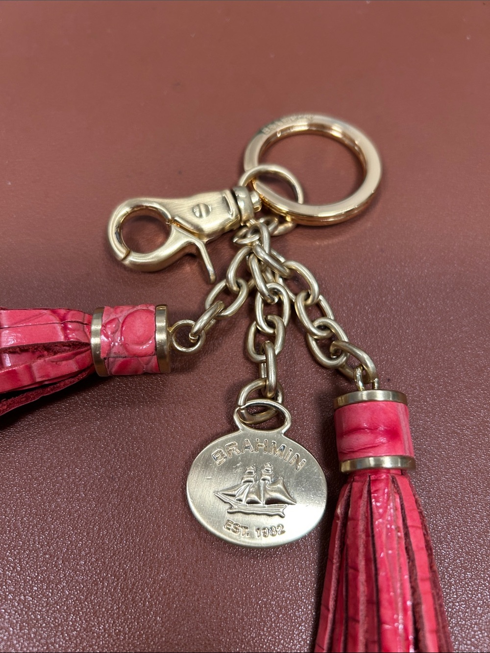 Brahmin Red Croc Leather Tassel Key & Bag Charm with Gold Hardware - Picture 2 of 3